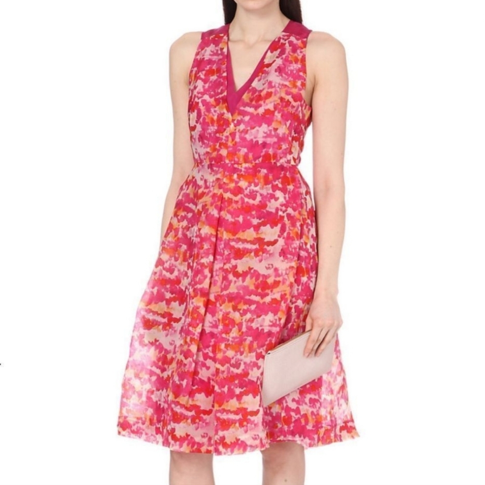 Whistles Pink & Coral Printed Midi Dress